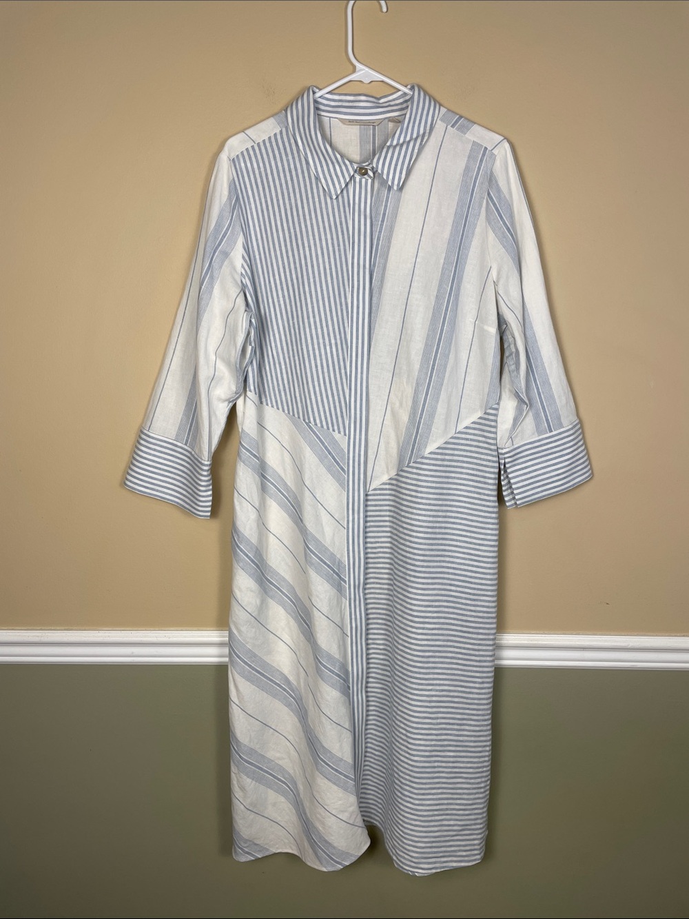 Soft Surroundings Women’s Linen Cotton Striped Blue White Button-Up Maxi Dress